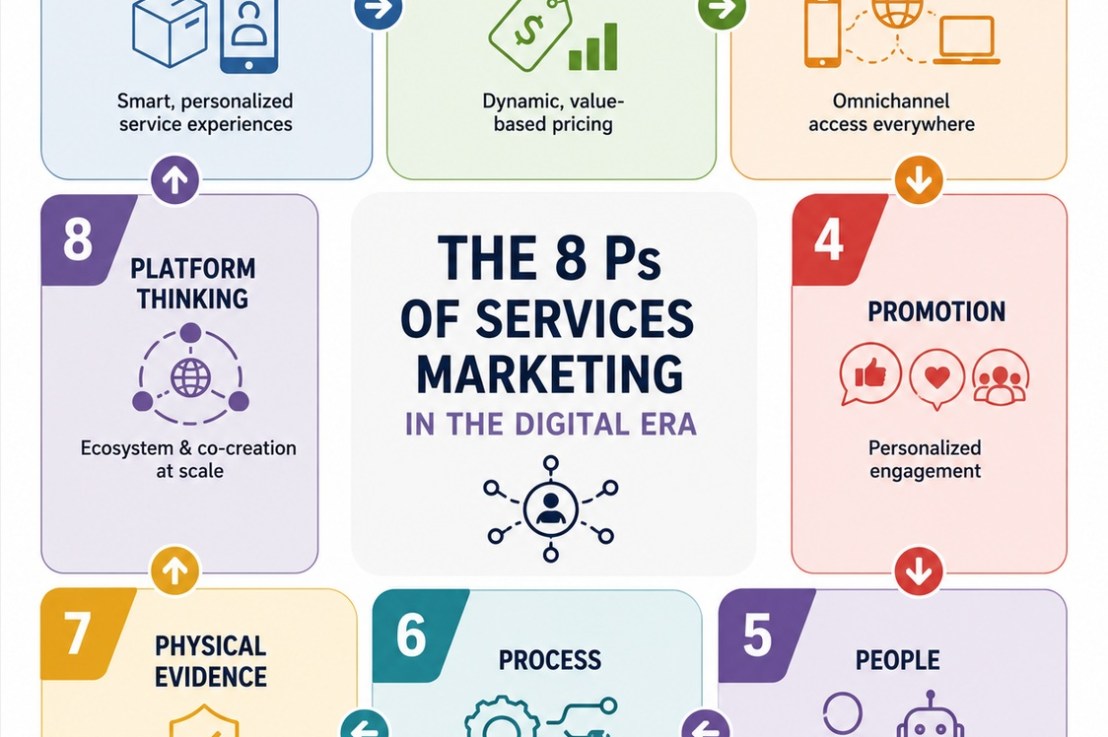 How have the 7Ps of Services Marketing evolved in the Digital Era: The 8&nbsp;Ps
